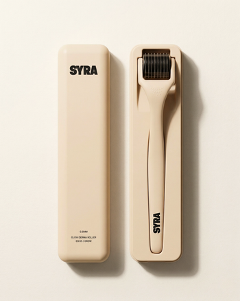 Syra stainless steel individual needle handle held glow dermaroller with matte protective case for scalp microneedling